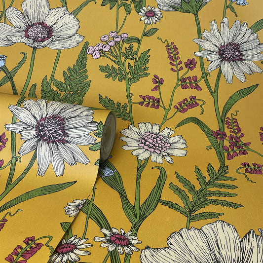 Fine Decor Wild Meadow Mustard Wallpaper (FD43336)