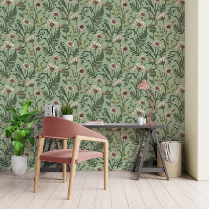 Fine Decor Wild Meadow Sage Wallpaper (FD43337)