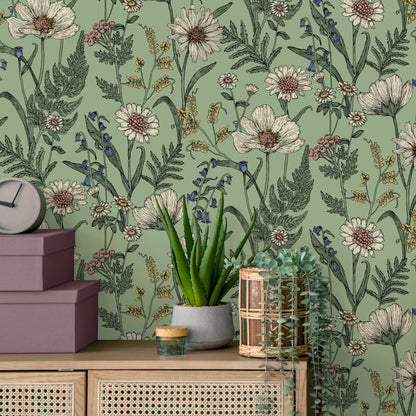 Fine Decor Wild Meadow Sage Wallpaper (FD43337)