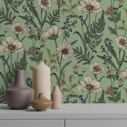 Fine Decor Wild Meadow Sage Wallpaper (FD43337)