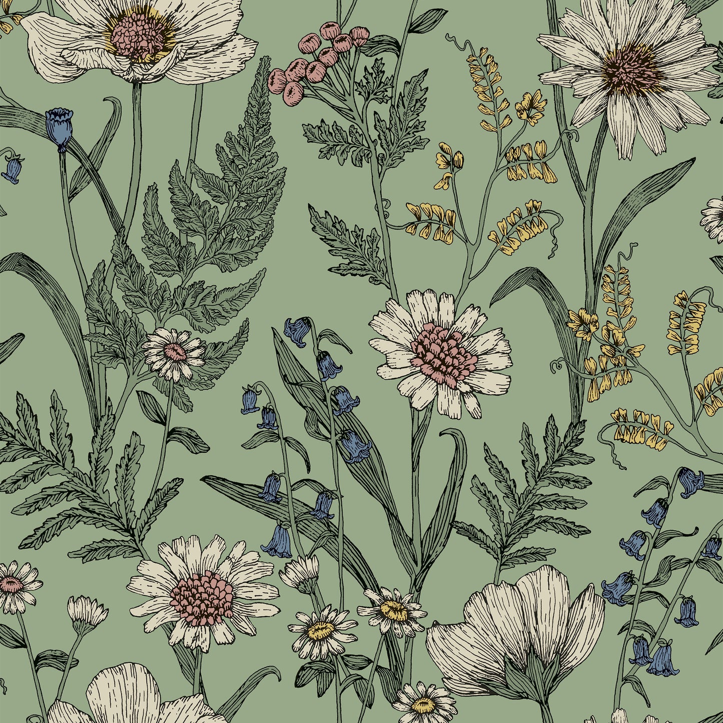 Fine Decor Wild Meadow Sage Wallpaper (FD43337)