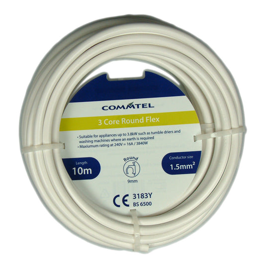 Commtel 3 Core Round Flex White 10m 1.5mm2