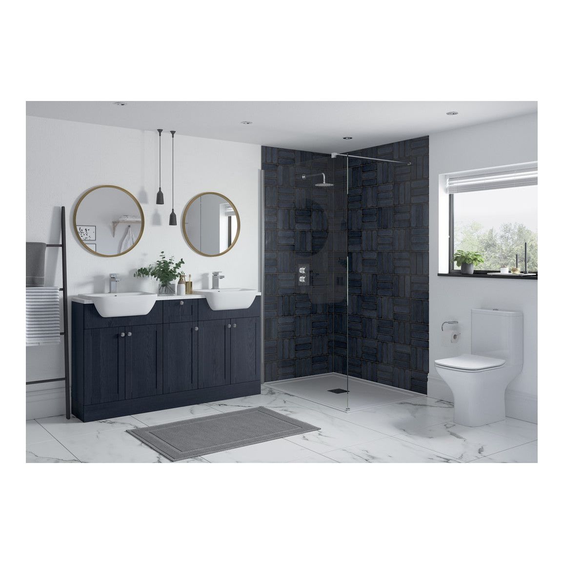 Mueble de lavabo Berry de 600 mm y 2 puertas - Ceniza índigo