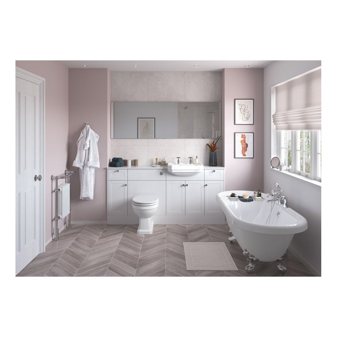 Mueble para lavabo Berry de 600 mm y 2 puertas - Fresno blanco satinado