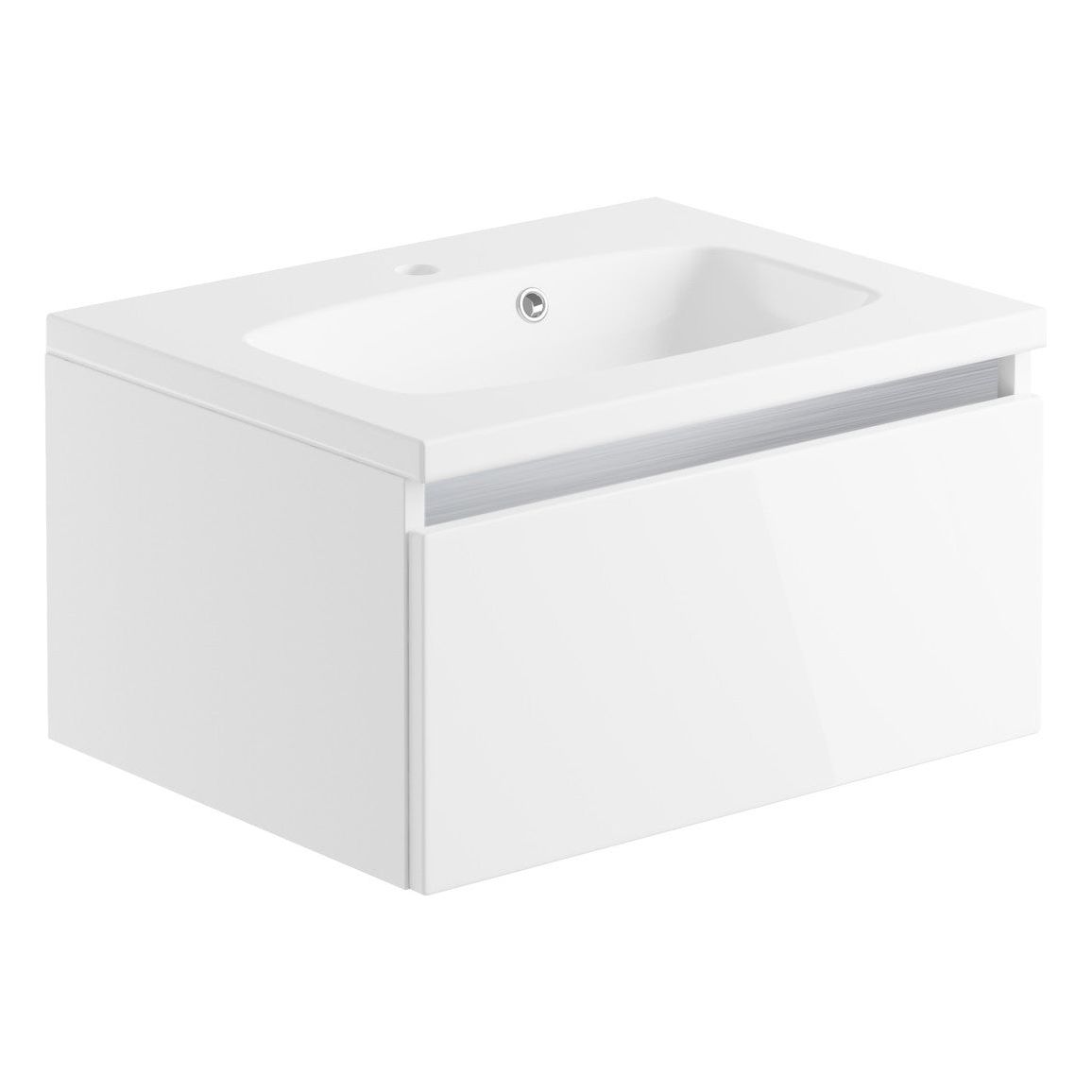 Meuble Lavabo Suspendu Conifer 600 mm 1 Tiroir Inc. Lavabo - Blanc Brillant