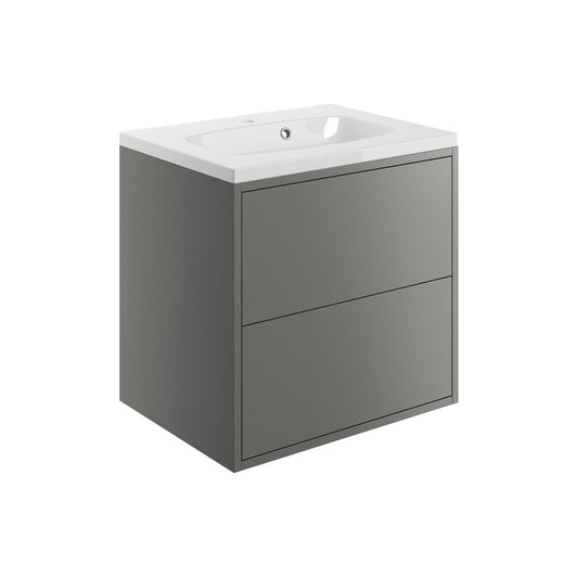 Meuble Lavabo Suspendu Façade 600 mm 2 Tiroirs Inc. Bassin - Gris Mat