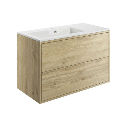 Frontage 900mm 2 Drawer Wall Hung Basin Unit Inc. Basin - Havana Oak