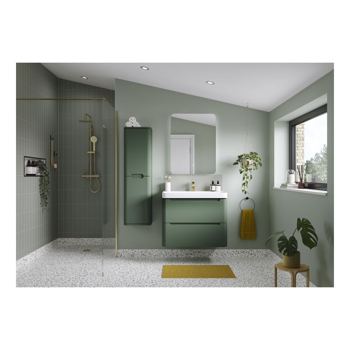 Fawn 600mm 2 Door Floor Standing Basin Unit - Matt Sage Green