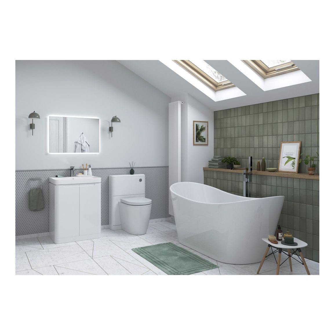 Mueble de lavabo para guardarropa, de pie al suelo, con 2 puertas, 500 mm, Fawn - Blanco brillante