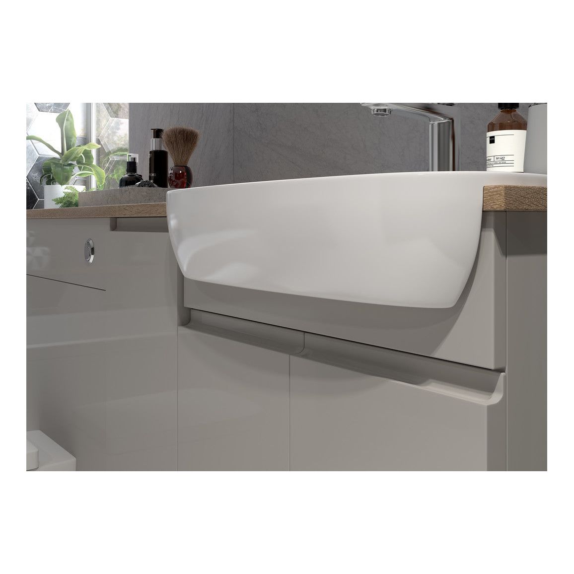 Pack lavabo, WC et 3 tiroirs Garrett 1542 mm (droit) - Blanc brillant