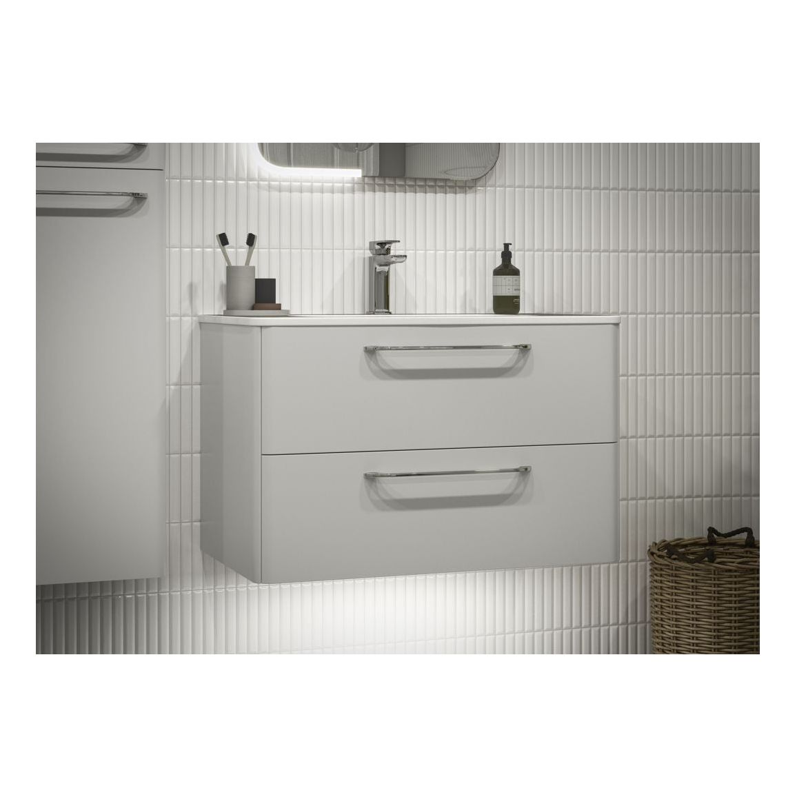 Unidad de suelo y lavabo Engleman de 610 mm, 2 cajones y lavabo - Blanco brillante