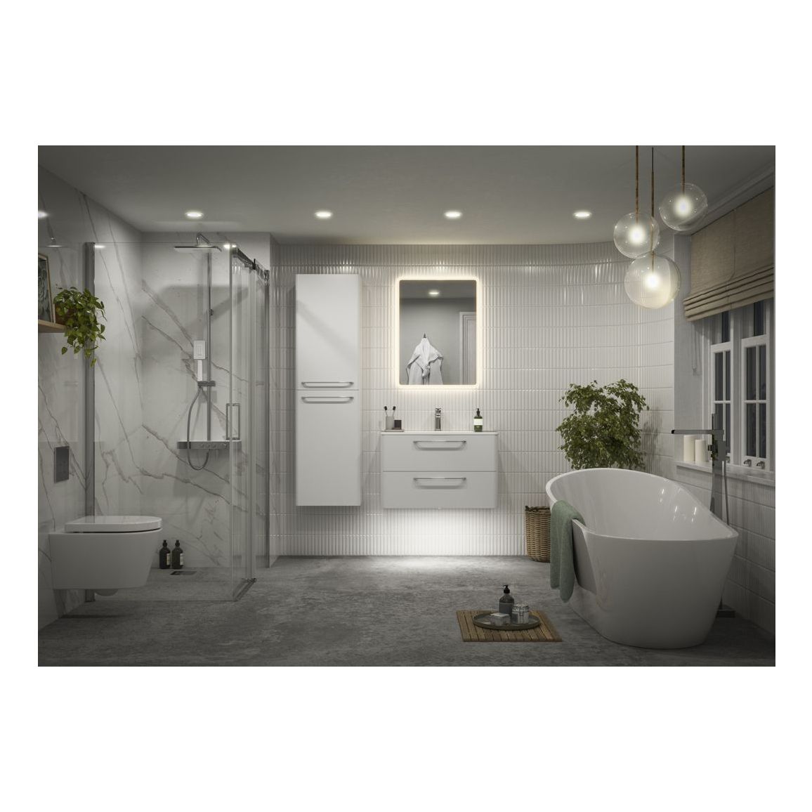 Meuble de sol et lavabo à 2 tiroirs Engleman 610 mm - Blanc brillant