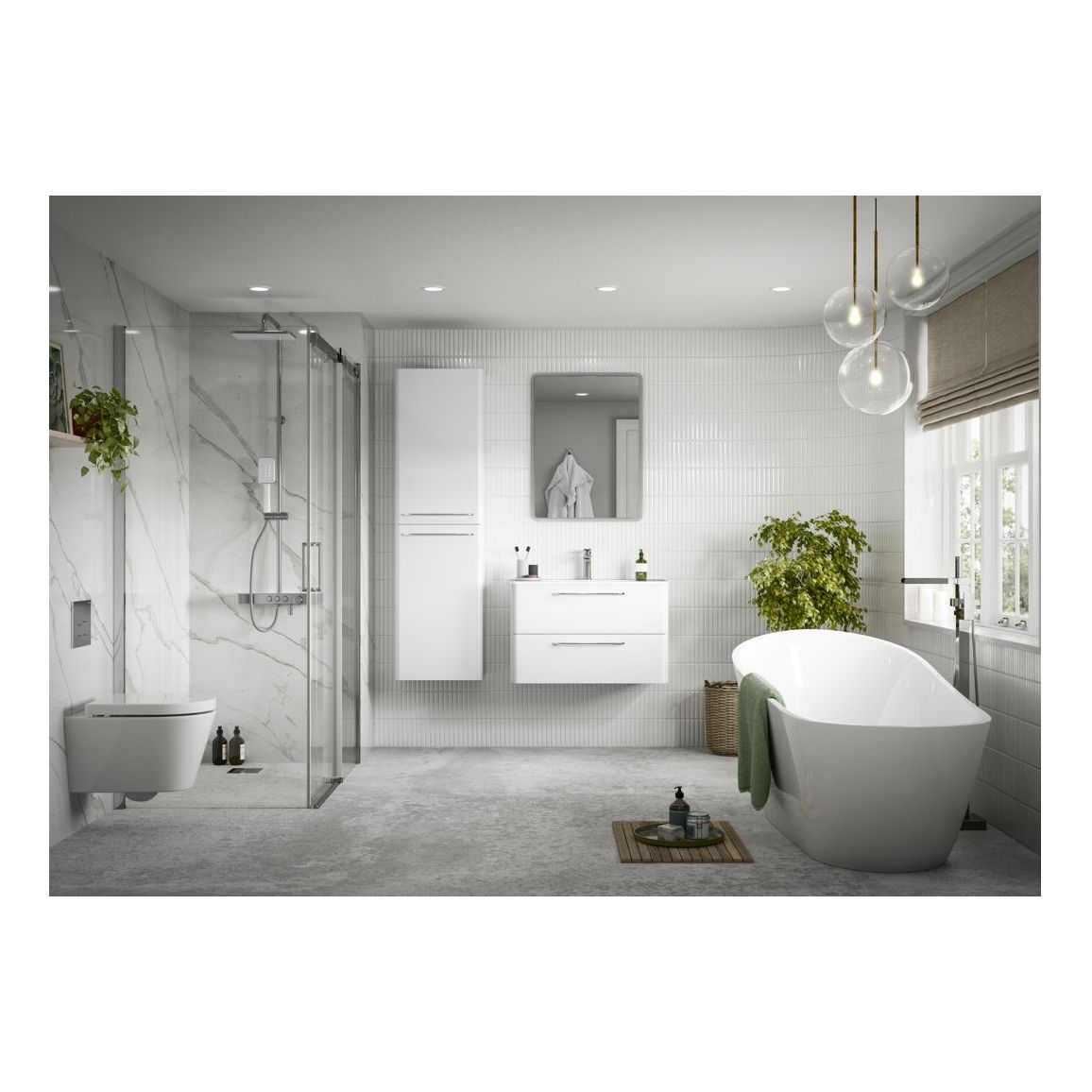 Mueble de pared con 2 cajones y lavabo Engleman de 610 mm - Blanco brillante