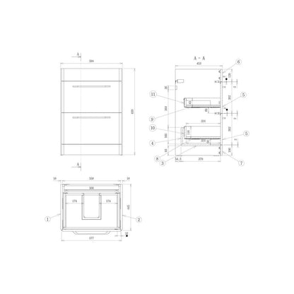 Meuble de sol et lavabo à 2 tiroirs Engleman 610 mm - Blanc brillant