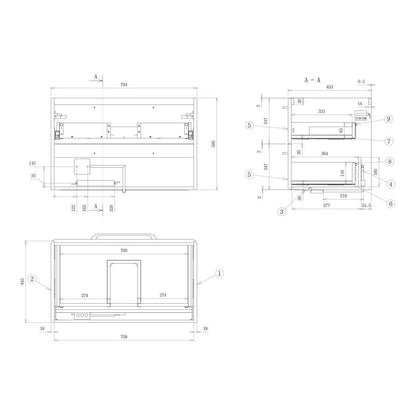 Mueble de pared con 2 cajones y lavabo Engleman de 810 mm - Blanco brillante