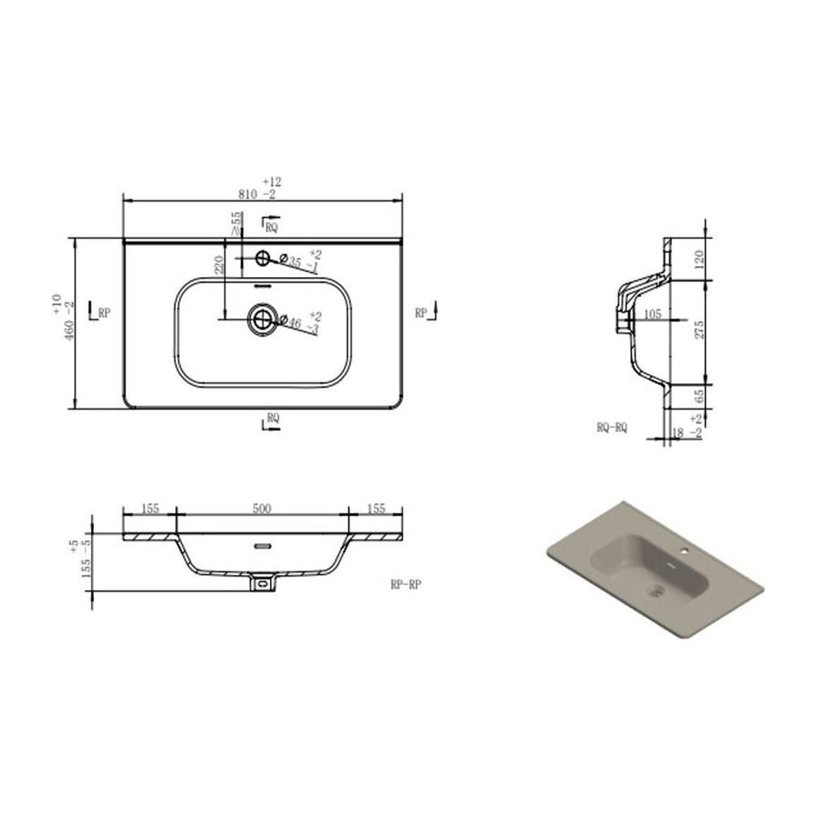 Mueble de pared con 2 cajones y lavabo Engleman de 810 mm - Gris brillante