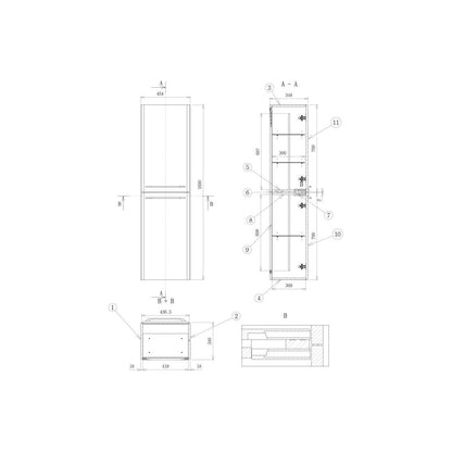 Unidad alta suspendida de pared Engleman de 454 mm y 2 puertas - Blanco brillante