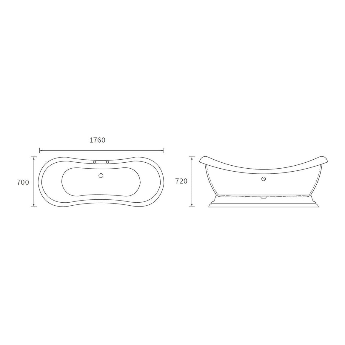 Barawa Freestanding 1760x700x720mm 2TH Bath w/Base - White