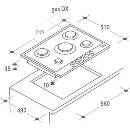 Haier 75cm 5 Burner Gas on Glass Hob