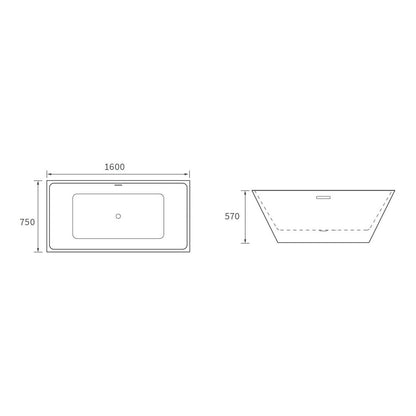 Baignoire autoportante Komoe 1600x750x570mm