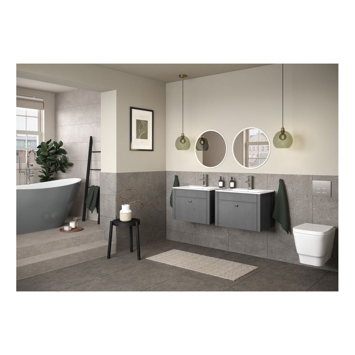 Meuble Lavabo et Bassin Suspendus Paddock 605 mm - Frêne Gris