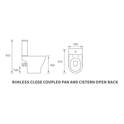 Abba Rimless Short Projection Close Coupled Open Back WC & Soft Close Seat