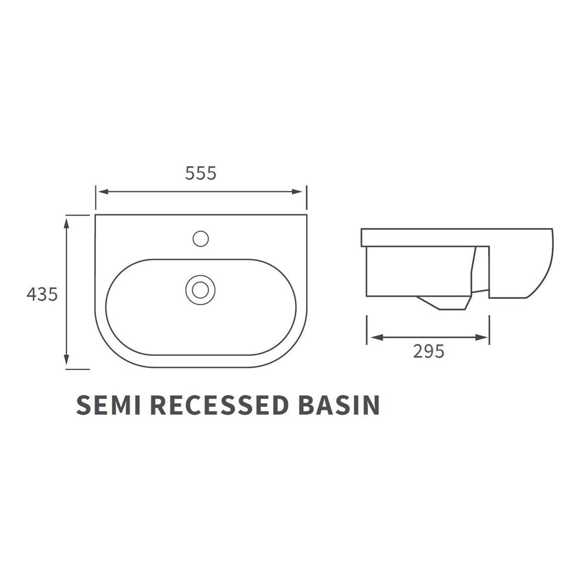 Abba 555x435mm 1TH Semi Recessed Basin