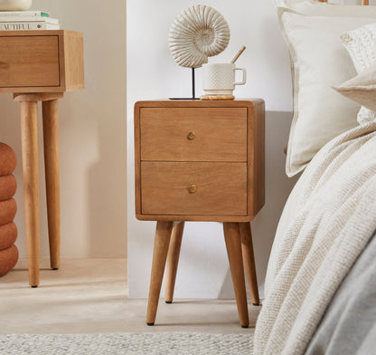 Scandinavian Light Walnut Logan Narrow Bedside Table
