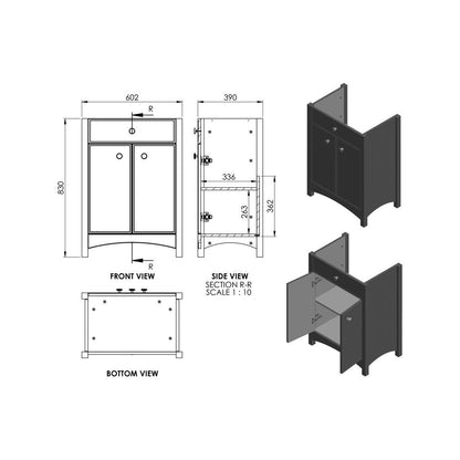 Mueble de lavabo para fijación al suelo Paddock de 610 mm (sin lavabo) - Fresno blanco satinado