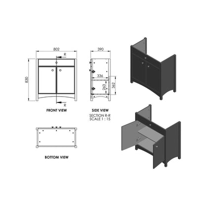 Paddock 810mm Floor Standing Basin Unit (exc. Basin) - Grey Ash