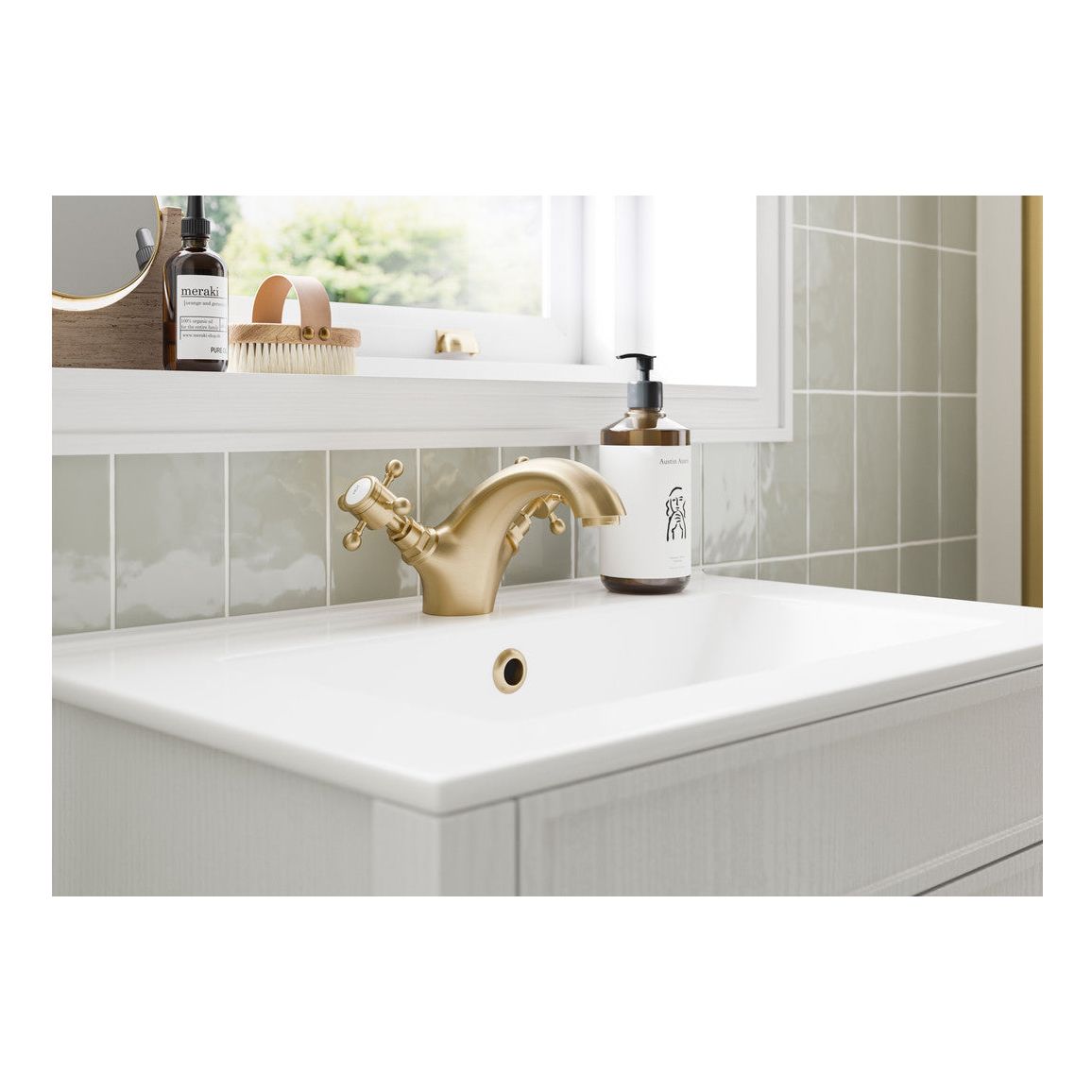 Meuble de lavabo et lavabo sur pied Paddock 610 mm - Frêne blanc satiné