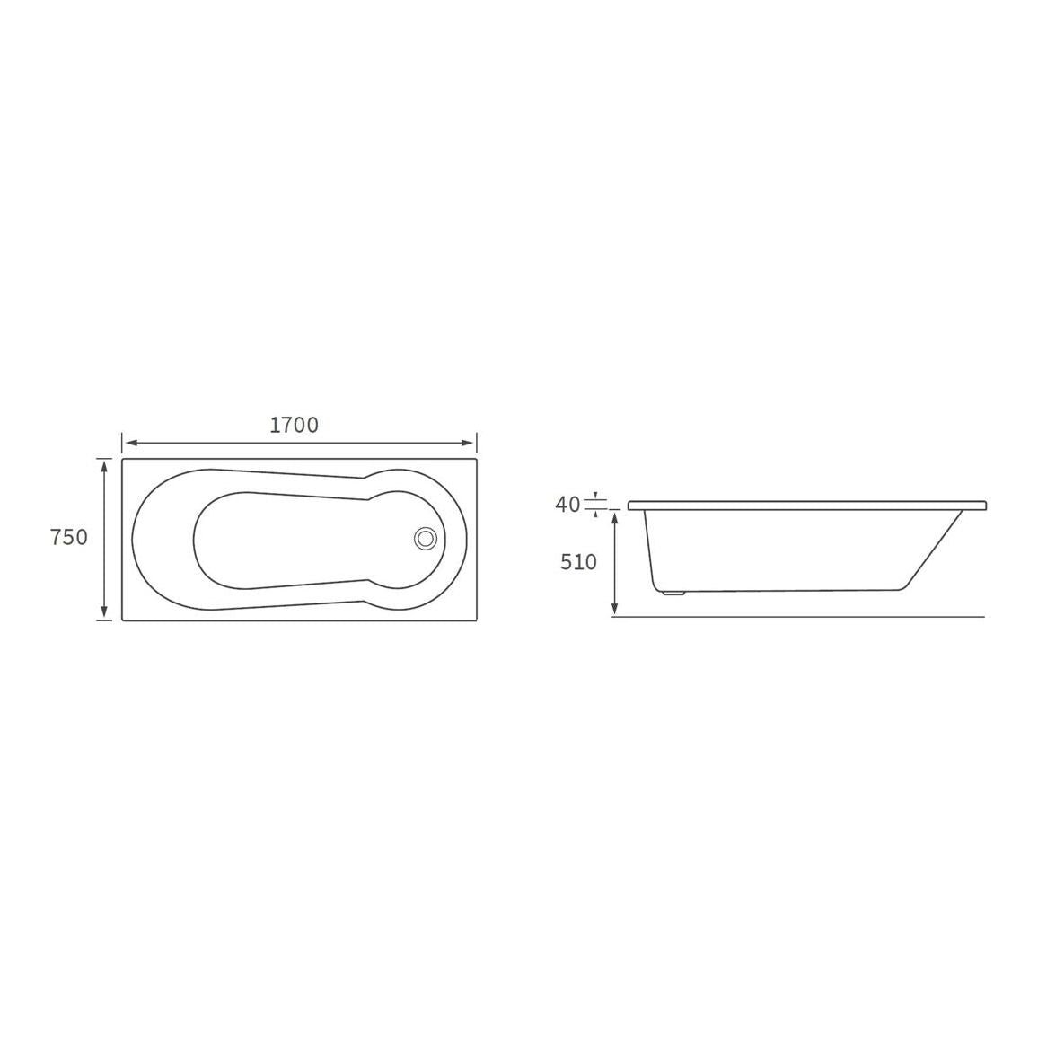 Madeira Keyhole 1700x750x550mm 0TH Bath w/Legs