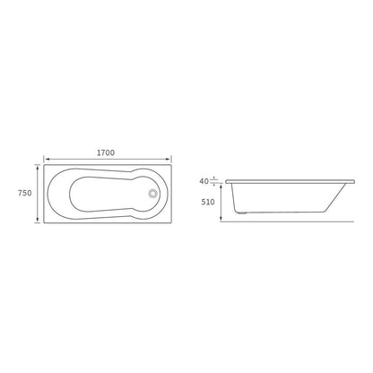 Madeira Keyhole 1700x750x550mm 0TH Bath w/Legs