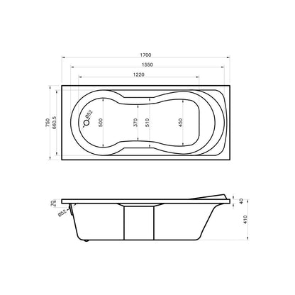 Madeira Keyhole 1700x750x550mm 0TH Bath w/Legs