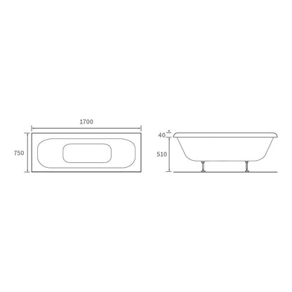 Ngadda Deluxe Square Double End 1700x750x550mm 0TH Bath w/Legs