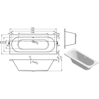 Nue Round Double End 1700x700x550mm 0TH Bath w/Legs