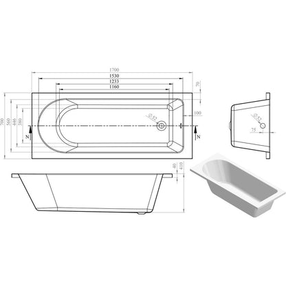 Nue Round Single End 1700x700x550mm 0TH Bath w/Legs