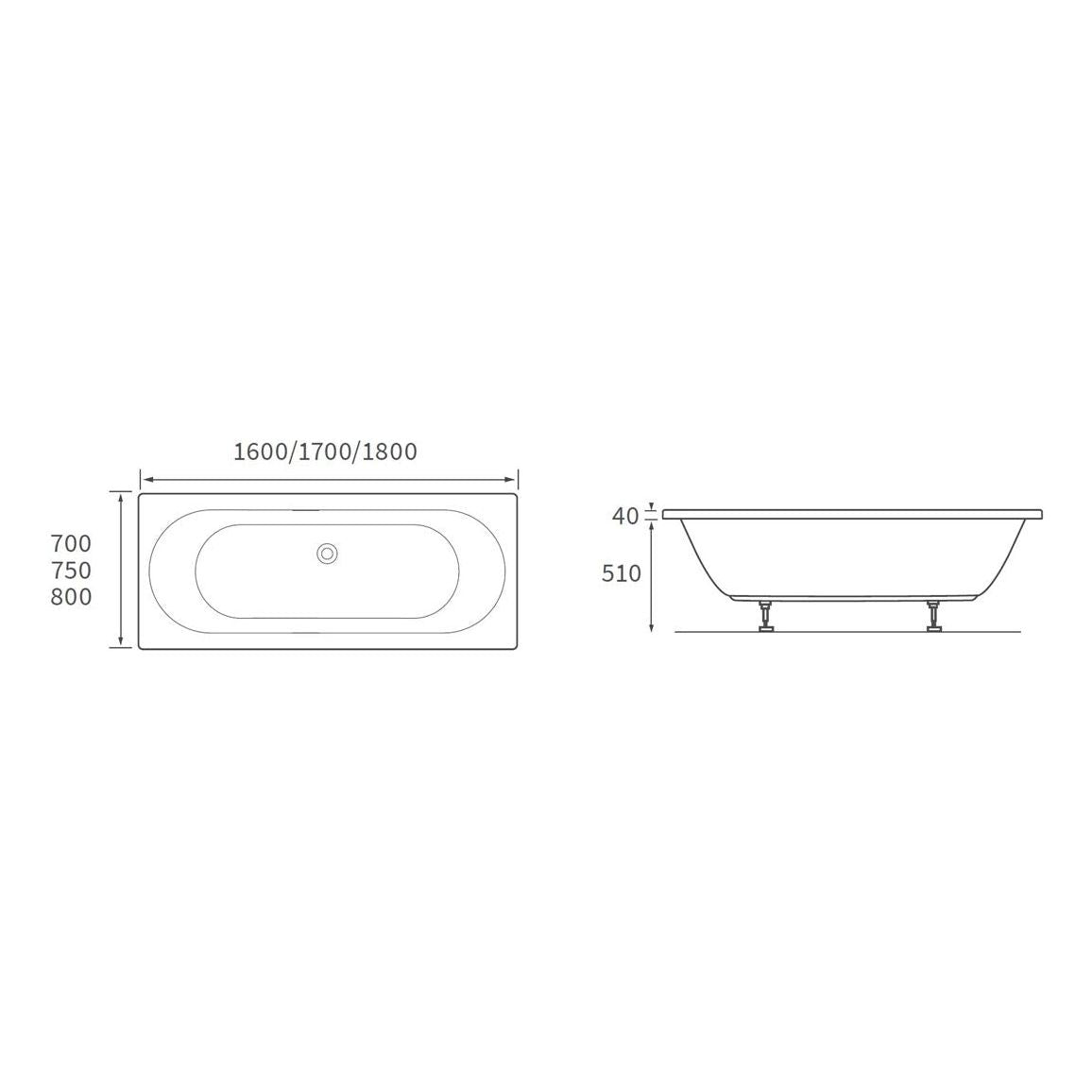 Nouvelle baignoire ronde double extrémité 1600x750x550mm 0TH avec pieds