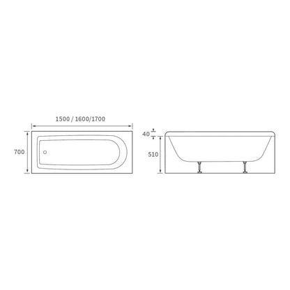 Nue Round Single End 1500x700x550mm 0TH Bath w/Legs