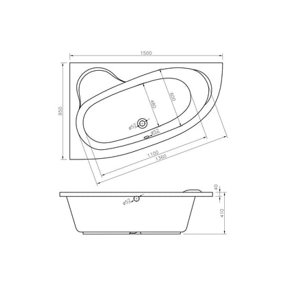 Sambreiro 1500x950x600mm 0TH Offset Corner Bath w/Legs (LH)