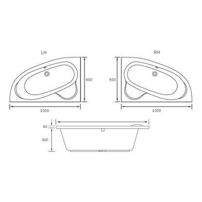 Sambreiro 1500x950x600mm 0TH Offset Corner Bath w/Legs (LH)