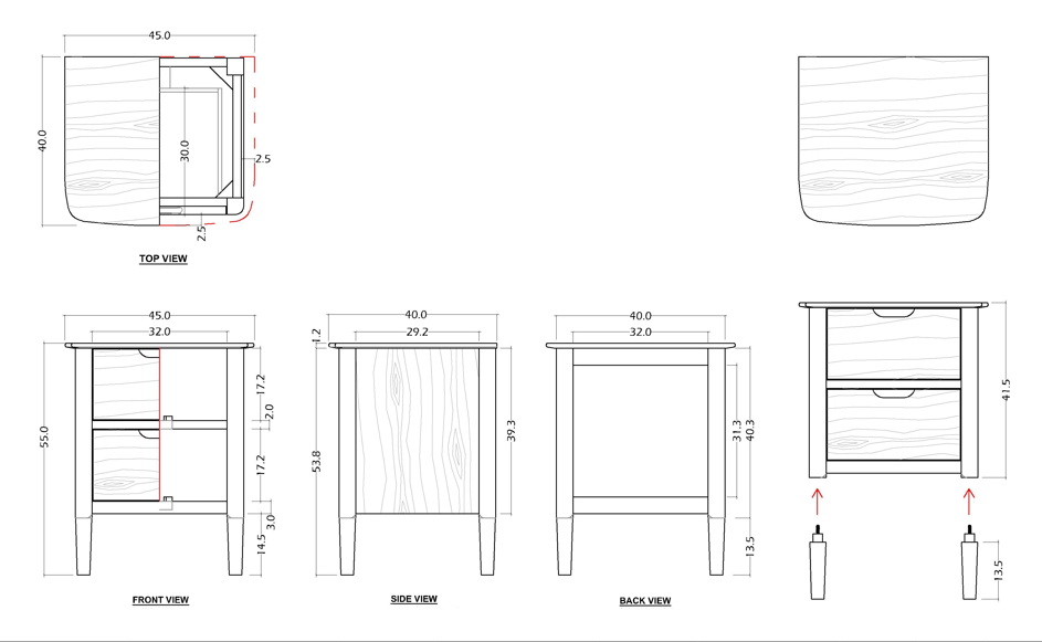 Norway Walnut Wooden Bedside Table