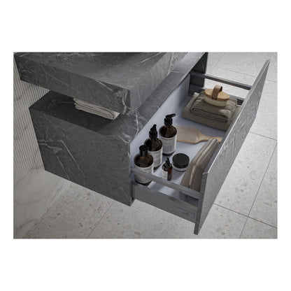 Hayes 600mm Wall Hung Grey Marble Basin Shelf & Bottle Trap