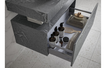 Hayes 800mm Wall Hung Grey Marble Basin Shelf & Brushed Bronze Bottle Trap