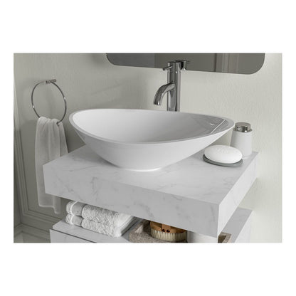 Étagère murale pour lavabo en marbre blanc Hayes de 600 mm et siphon à bouteilles chromé