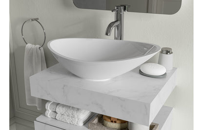 Hayes 600mm Wall Hung White Marble Basin Shelf & Bottle Trap