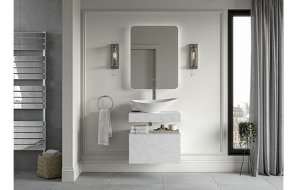 Hayes 800mm Wall Hung White Marble Basin Shelf & Bottle Trap