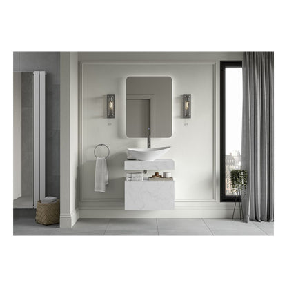 Étagère murale pour lavabo en marbre blanc Hayes de 800 mm et siphon à bouteilles en laiton brossé