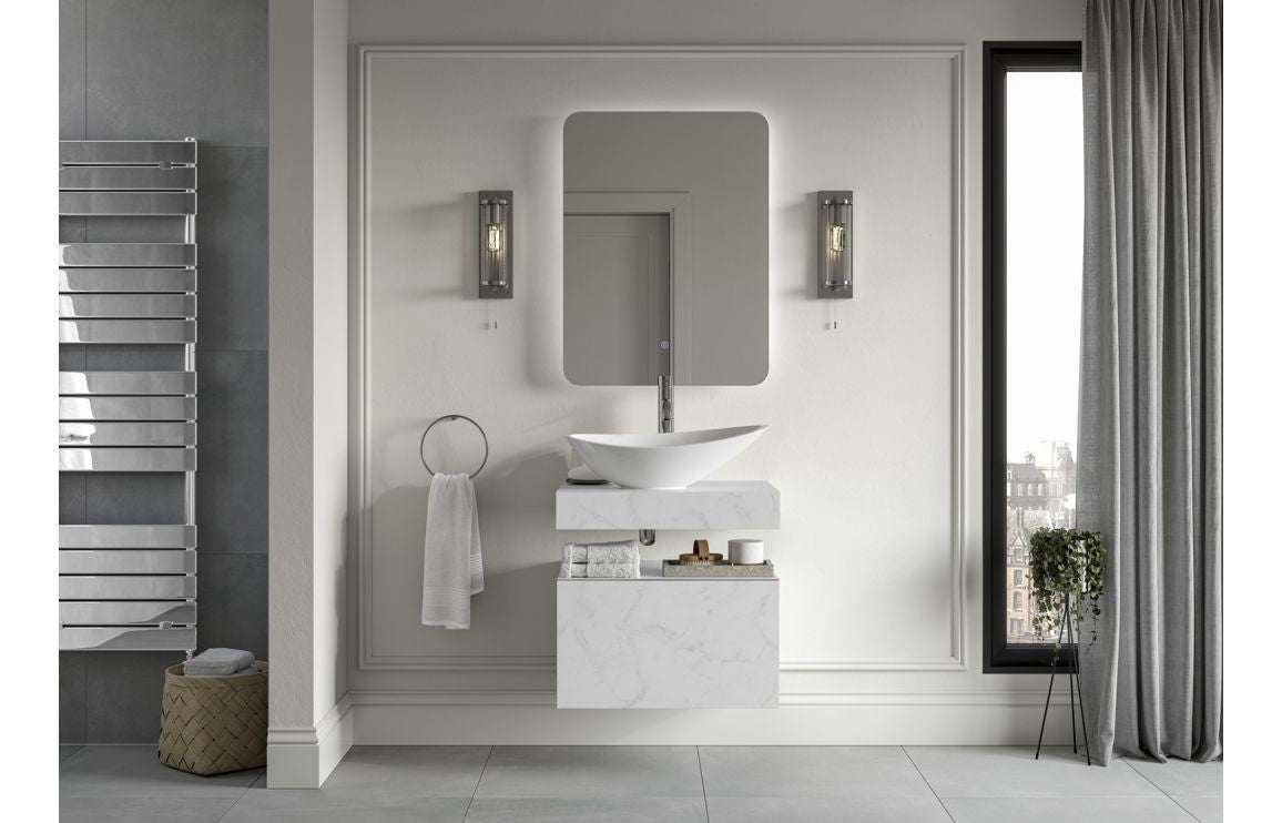 Hayes 600mm Wall Hung White Marble Basin Shelf & Bottle Trap