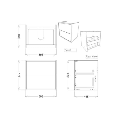 Frontage 600mm 2 Drawer Wall Hung Basin Unit Inc. Basin - Matt Grey